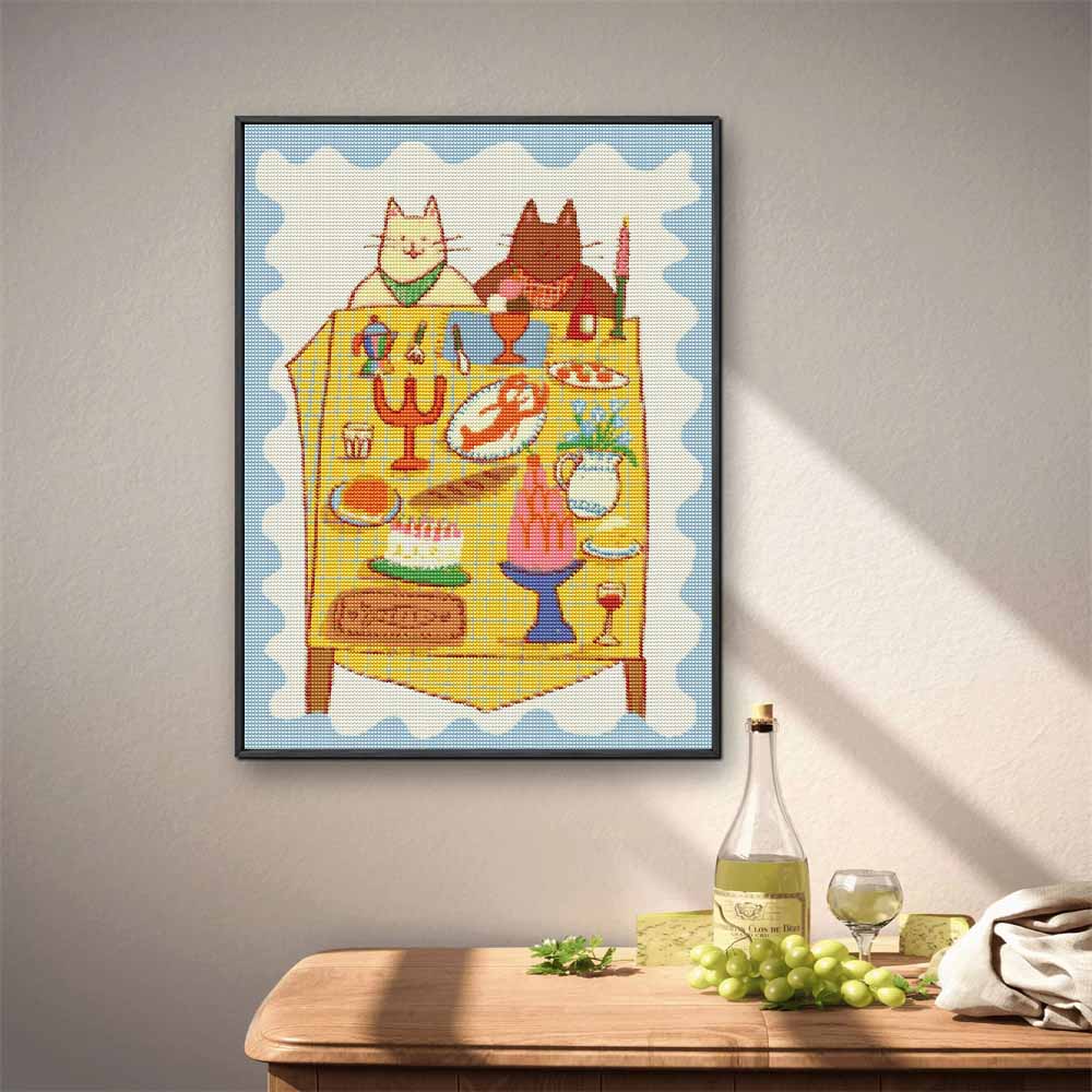 Full Drill Diamond Painting Kit Cute Cats Having Romantic Dinner Pattern DIY Creative Craft Canvas for Home Decoration Wall Art Relaxing Hobby