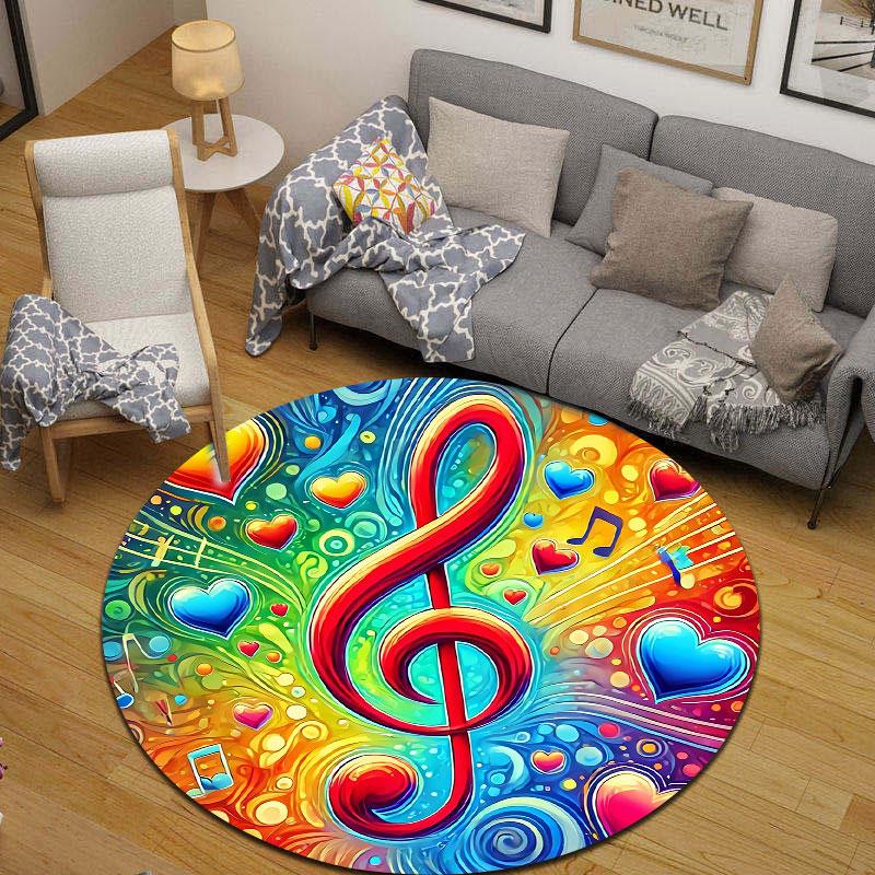 Retro Round Abstract Multicolor Floor Rug, Non-Slip Floor Mat for Office