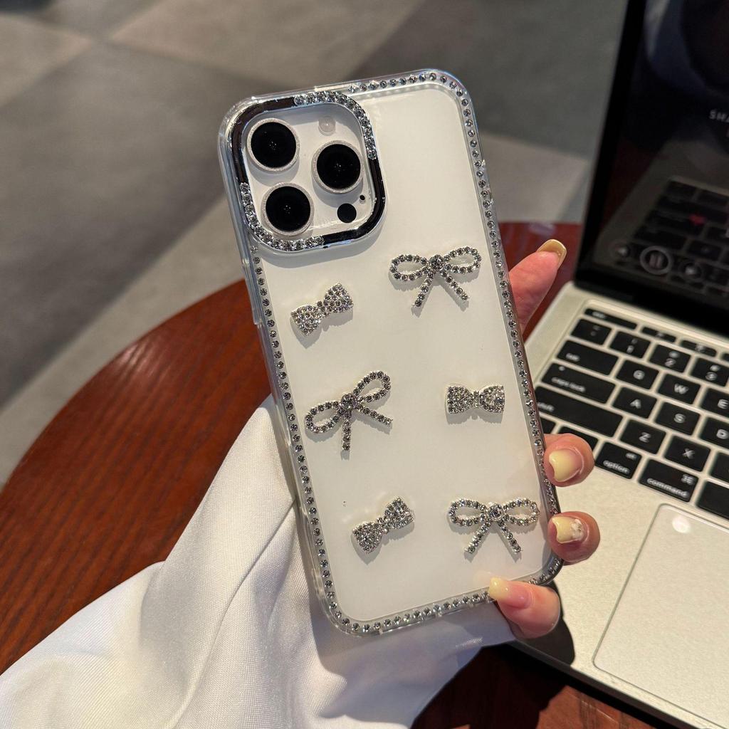iPhone Rhinestone Bow Case: Fits 17 Pro Max, 15 Pro, 14/15, 11/12 - Full-Frame Luxury Design