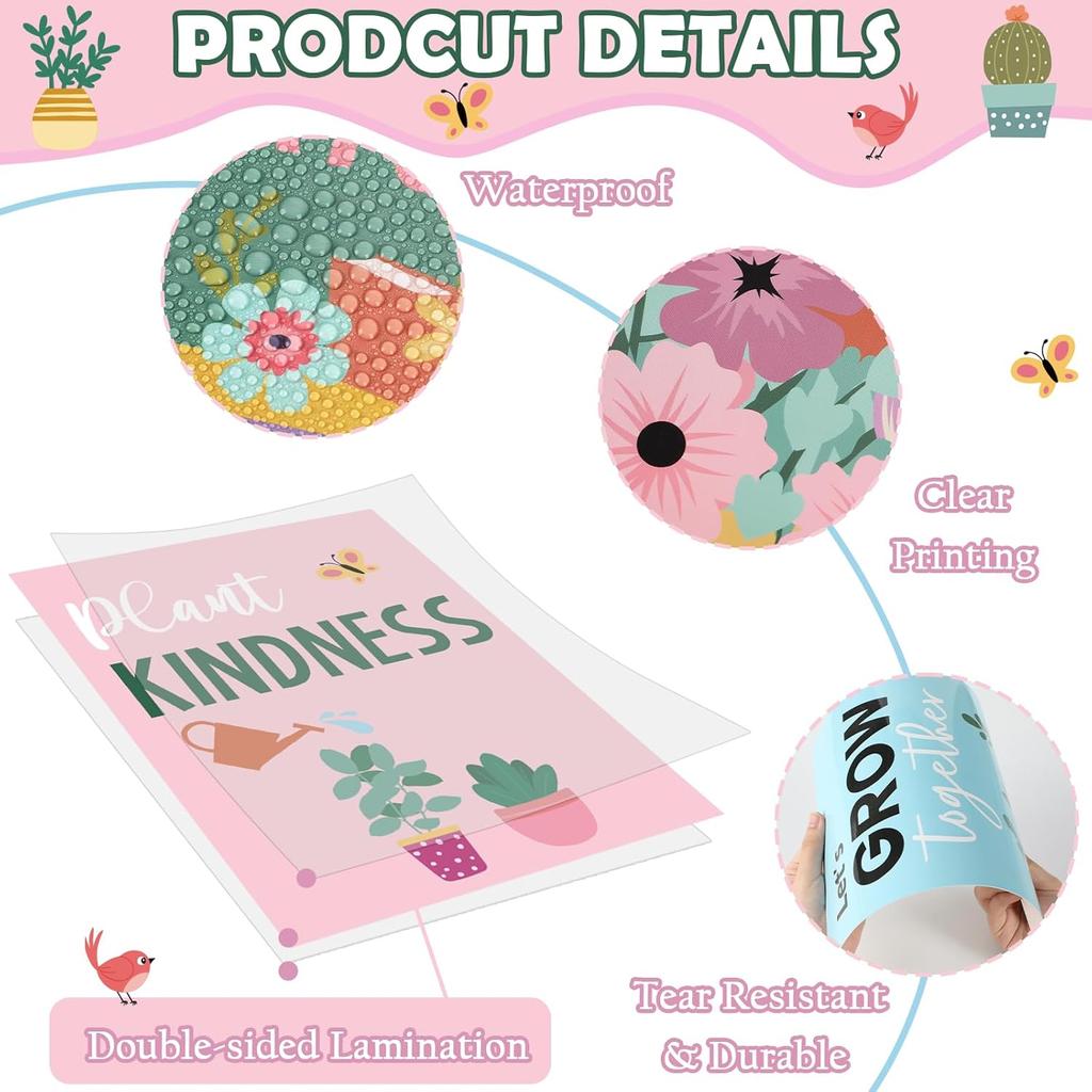 12Pcs Spring Bulletin Board for Classroom Motivational Poster Flower Poster Bulletin Board When We Learn We Grow pirational Green Plant Positive