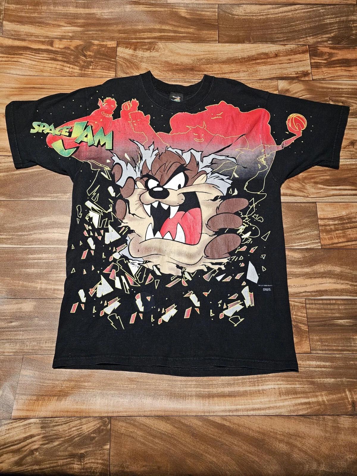 Vintage Rare 1996 Taz Looney Tunes Space Jam All Over Print T Shirt Size Large L