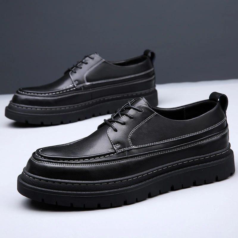 2025 Höst Herr Koreansk Stil Läderskor - Mångsidiga, Trendiga, Tjocksulade Brittiska Casual Sneakers