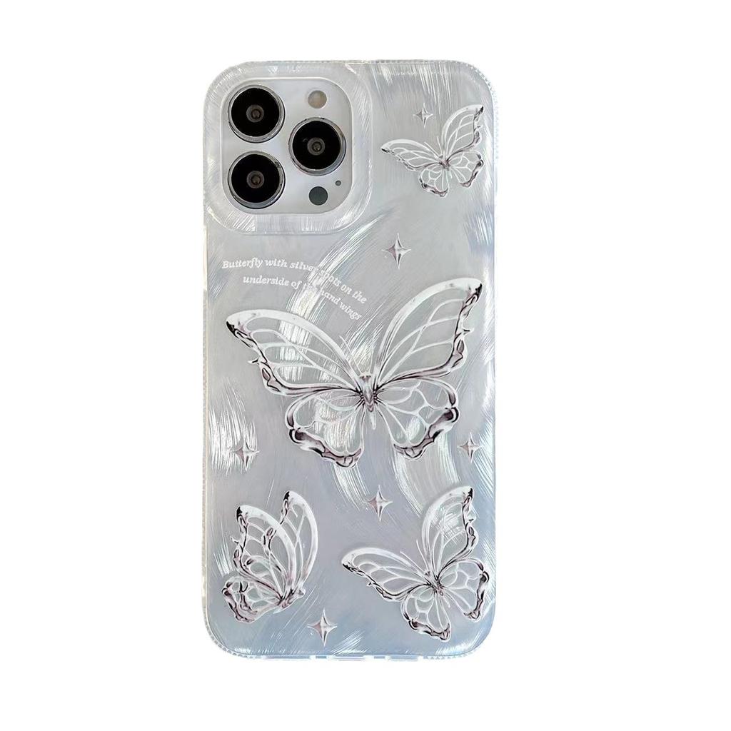 Feather Yarn Laser Butterfly Mobile Phone Case Is Suitable for Apple 15PROMAX Rose 14 Trend 13 Creative 12 Large Holes 11