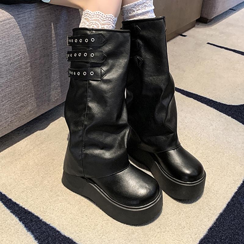 Fashion High Boots Women Platform Fashion Designer Shoes Casual Dress Woman's Boots 2025 Brand Walking Goth Knee High Botas De Mujer