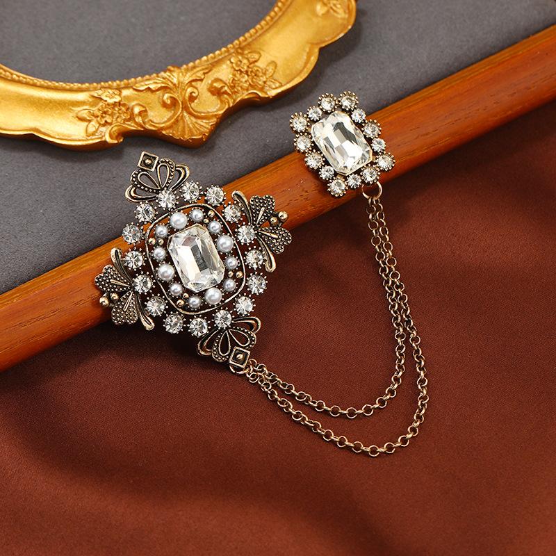 

Ретро Барокко бахрома цепочка брошь мужская и женская высококлассный кристалл темперамент британский костюм булавка аксессуары тренд