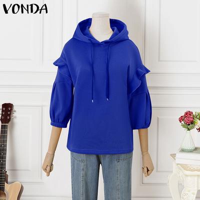 Women Ruffle Half Sleeve Hooded Pullovers Blouses Hoodies
