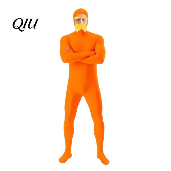Reading Day Costume Face Open Halloween Costume, Unisex Full Body Orange Bodysuit with Beard Fun Family Eyebrows for Men Women, Adult Stretchy Cosplay
