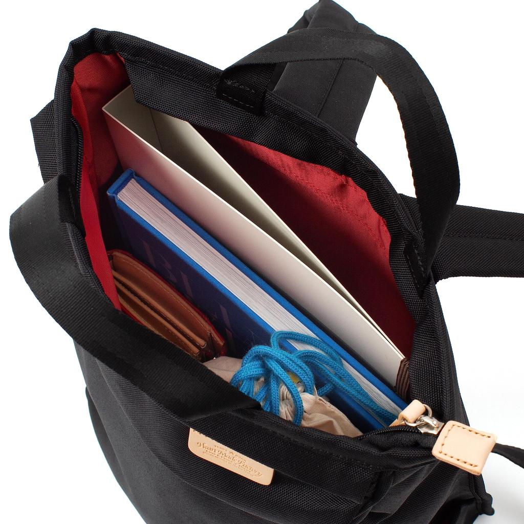 Heart Made Factory FY-0950 Tote Backpack, Unisex, A4 Size, Cordura Poly, Lisse Style Series (Black)