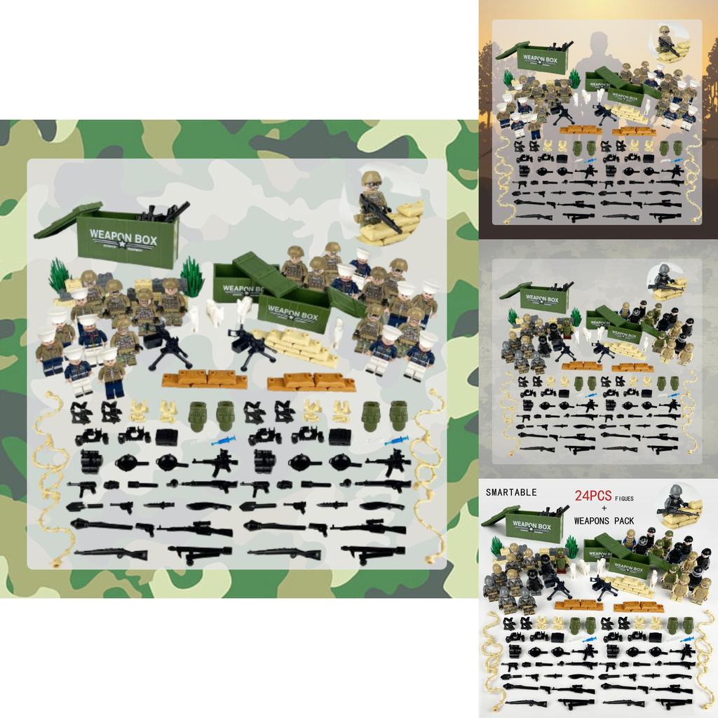 Moc Military Soldiers Building Blocks Figurines Set Plastic Toy With Weapon Accessories And Equipment Bag