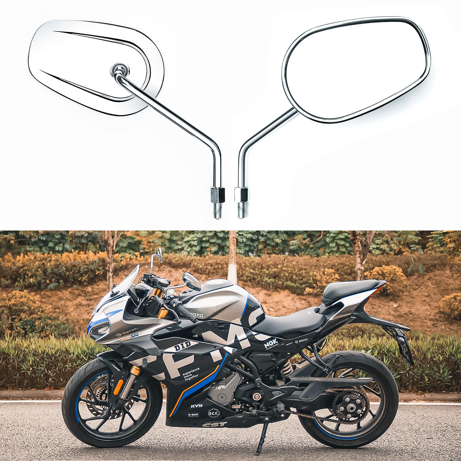 

WTZMOTO Chrome M10 Motorcycle Rearview These aluminum chrome rearview mirrors are compatible with touring and street including the Shadow Fury Road