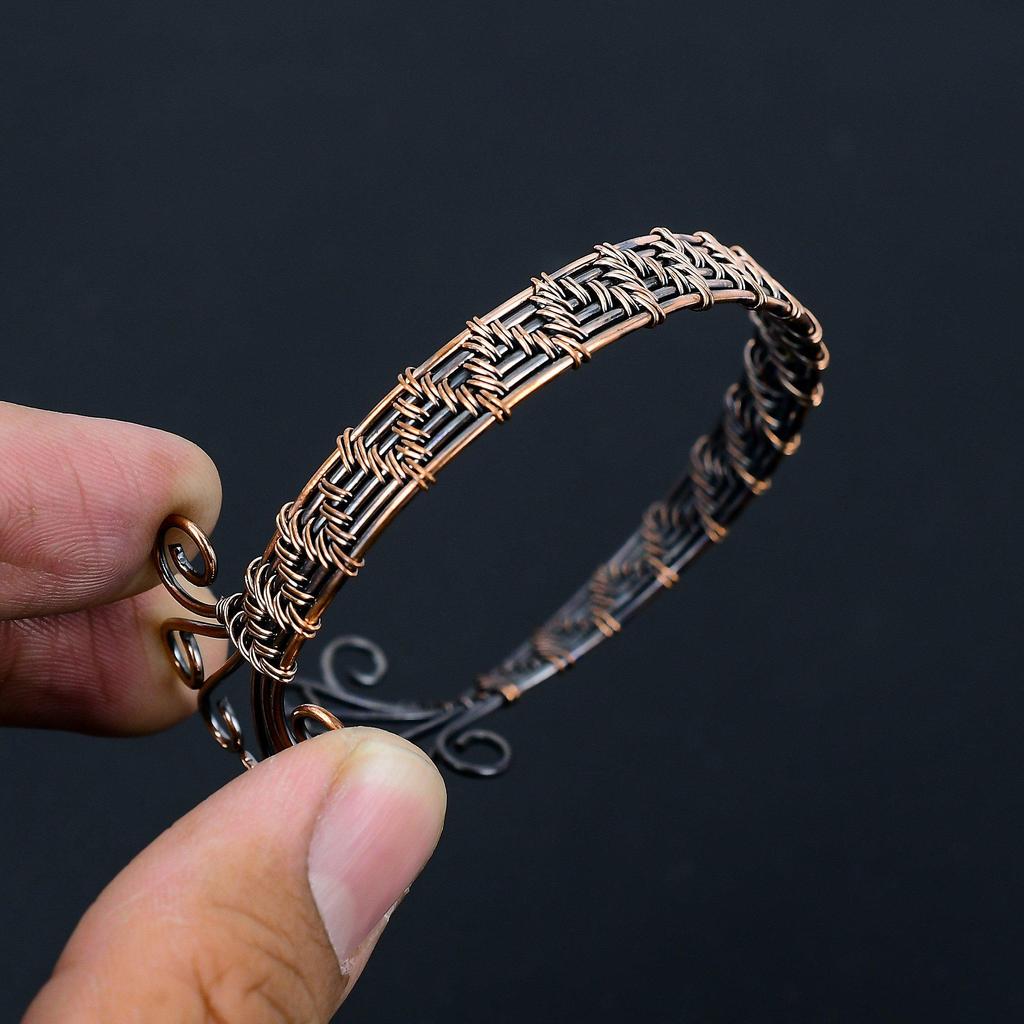 Oxidized Copper Wire Wrapped Cuff Designer Bangle