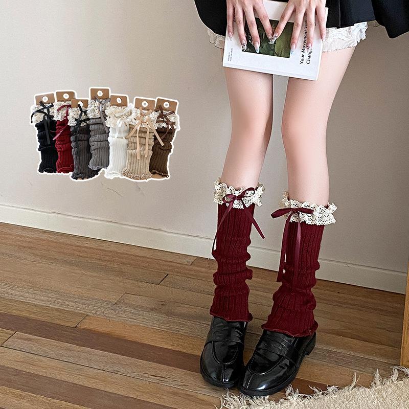 Lace-Trimmed Bow-Tie Knee-High Socks Fashionable Jk Socks Versatile And Slimming Slouch Socks