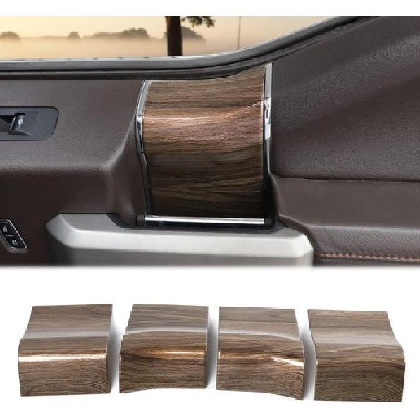 4pcs Interior Door Handle Panel Trim Cover Bezels For Ford F150 2015+ Wood Grain