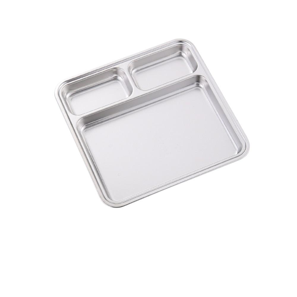 Multi-Compartment Stainless Steel Divided Meal Tray Rectangular Food Serving Plate Kitchen