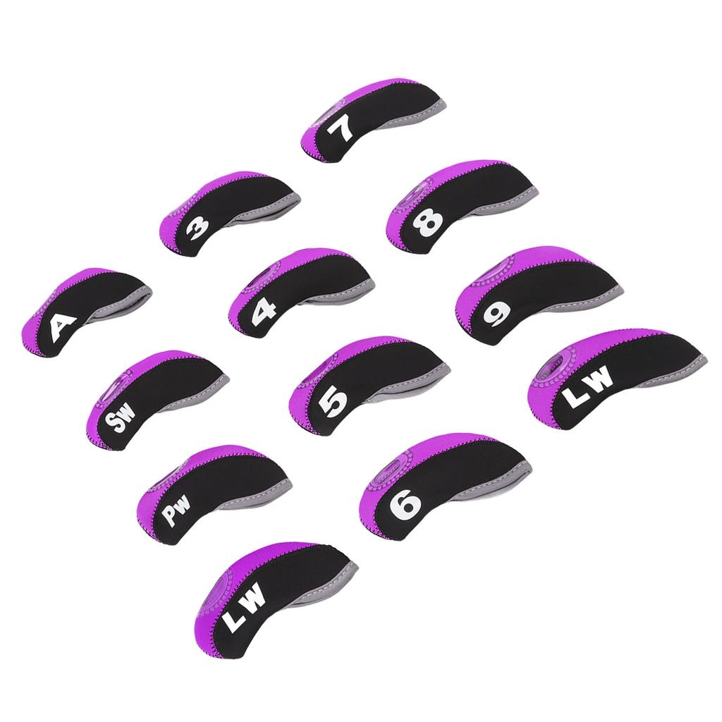 12PCS Golf Club Head Covers Neoprene Scratch Proof Golf Club Head Protector for Outdoor Black and Purple