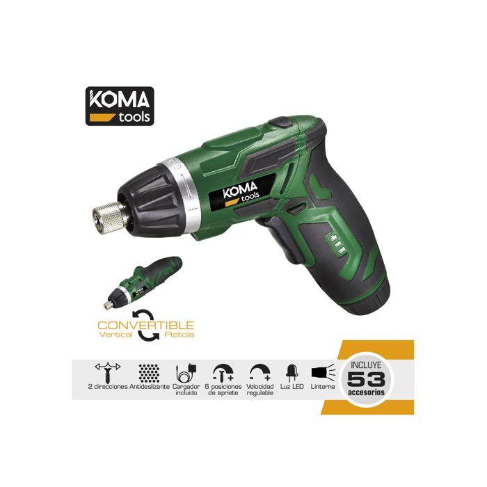 Tournevis A Batterie Reversible 3,6v Lithium 1300ma. Avec 53 Accessoires 17,5x14,8cm Koma Tools