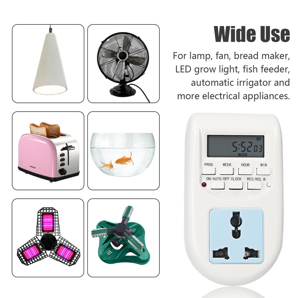 Plug in Digital Timer Switch Weekly Programmable Electrical Timer Outlet 16 Independent ON  OFF Programs for Home