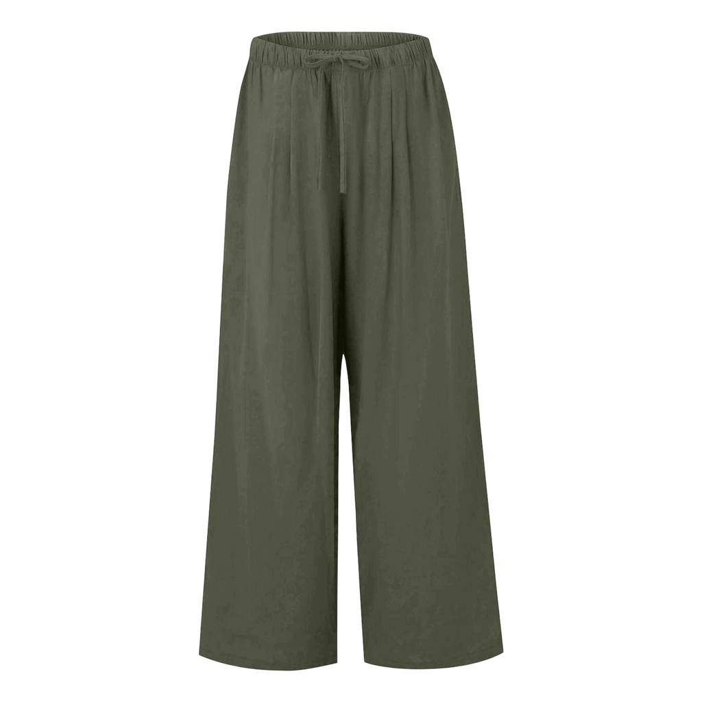 Damen Leinen Lockere Freizeit Hose mit Kordelzug Weite Beine