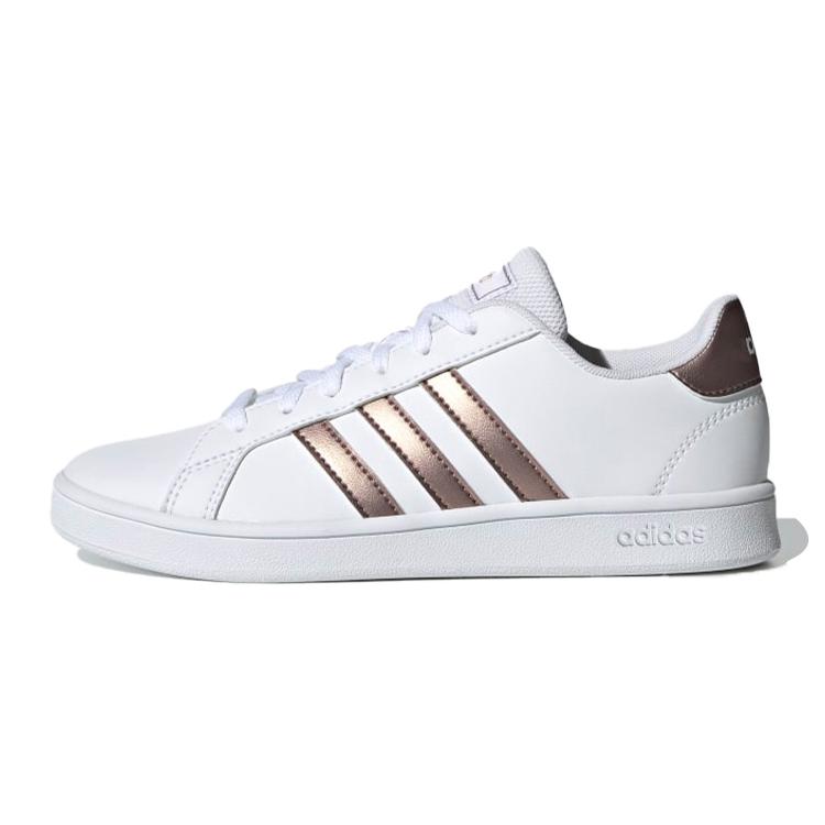 

Adidas Neo GRAND COURT K Leather Breathable Low top Skateboard Shoes White Brown Kids EF0101 35.5