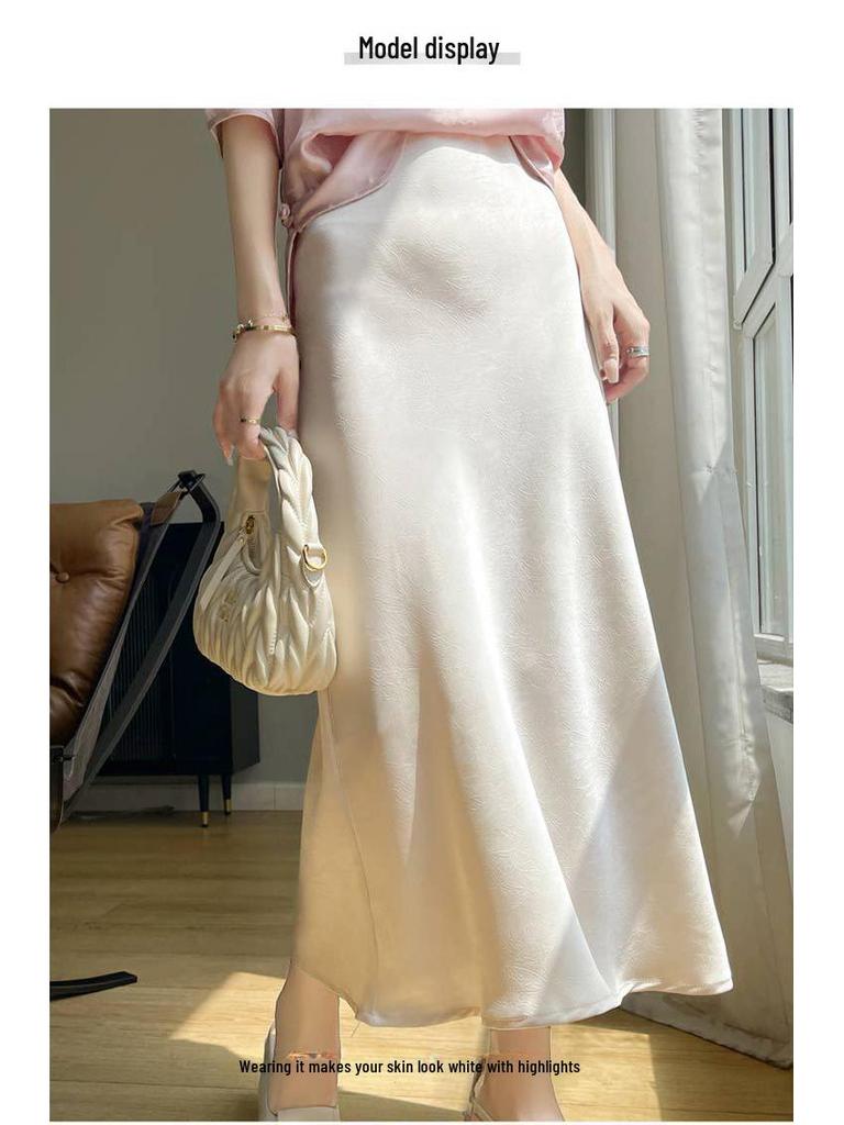 Fustă plisată din mătase de calitate superioară pentru femei, cu model coadă de pește - Vara 2024, culoare uni, talie înaltă, design cu crăpături.