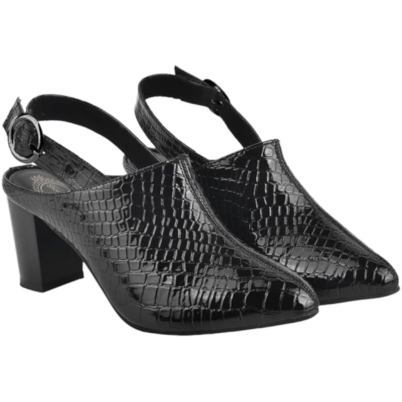 Shoetopia Croco Print Stylish Pointed Toe Black Pumps For Women & Girls /Uk5