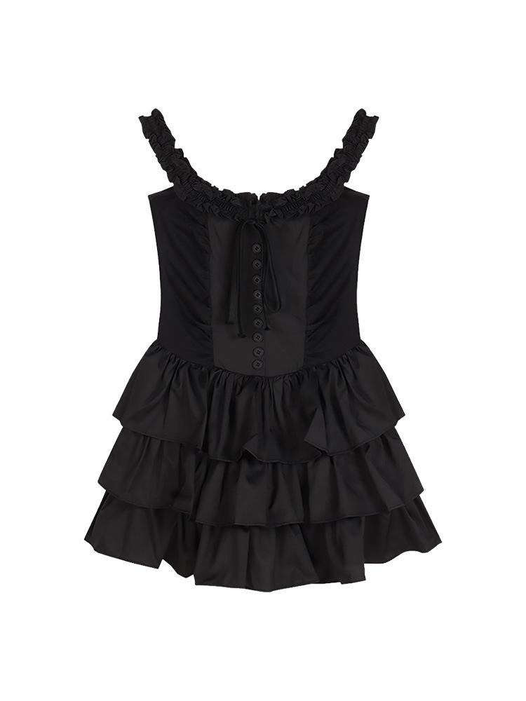 Early Spring New French Black Suspender Dress, Children's Summer Temperament, Beautiful Little Black Dress