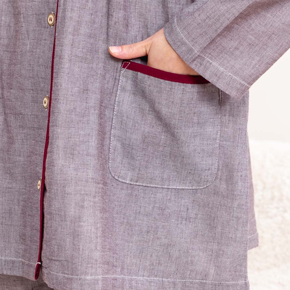 Eye Cotton Double Gauze Long Sizes 33033 K's Women's 100% Open-Front Pajamas, Sleeve, S/M/L/LL/3L, (Brown, M)