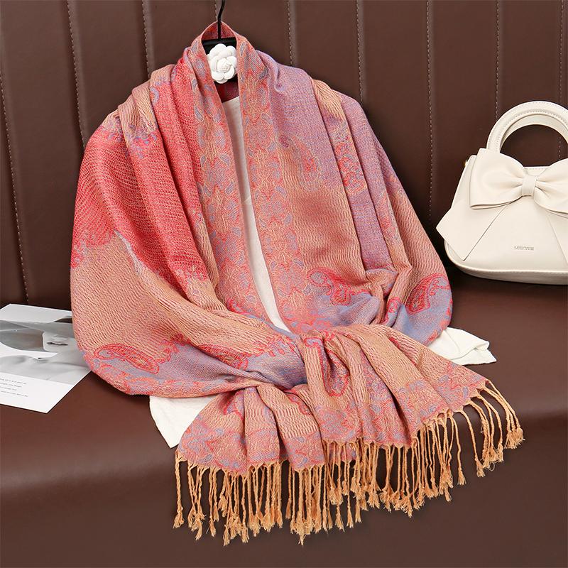 Muslim Women Hijab Scarf Jacquard Shawl Tassels Thick Windproof Ethnic Style Arabia Female Wrap Designer Luxury Headband