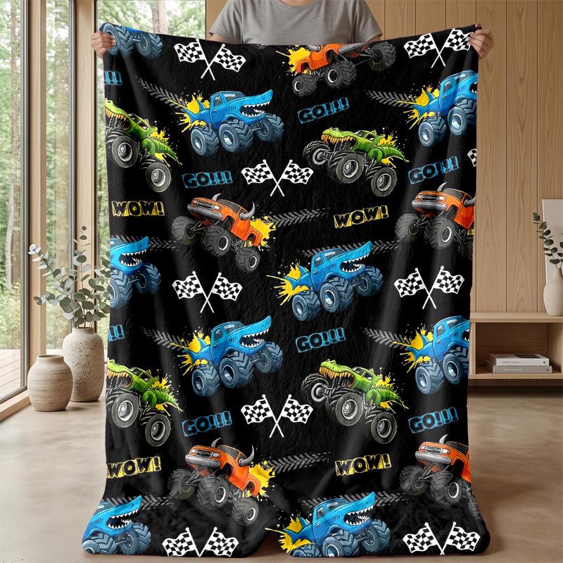 Racing Monster Truck Art Theme Blanket Lightweight Warm Flannel Blanket Decorative Throw Blanket for Home Decoration
