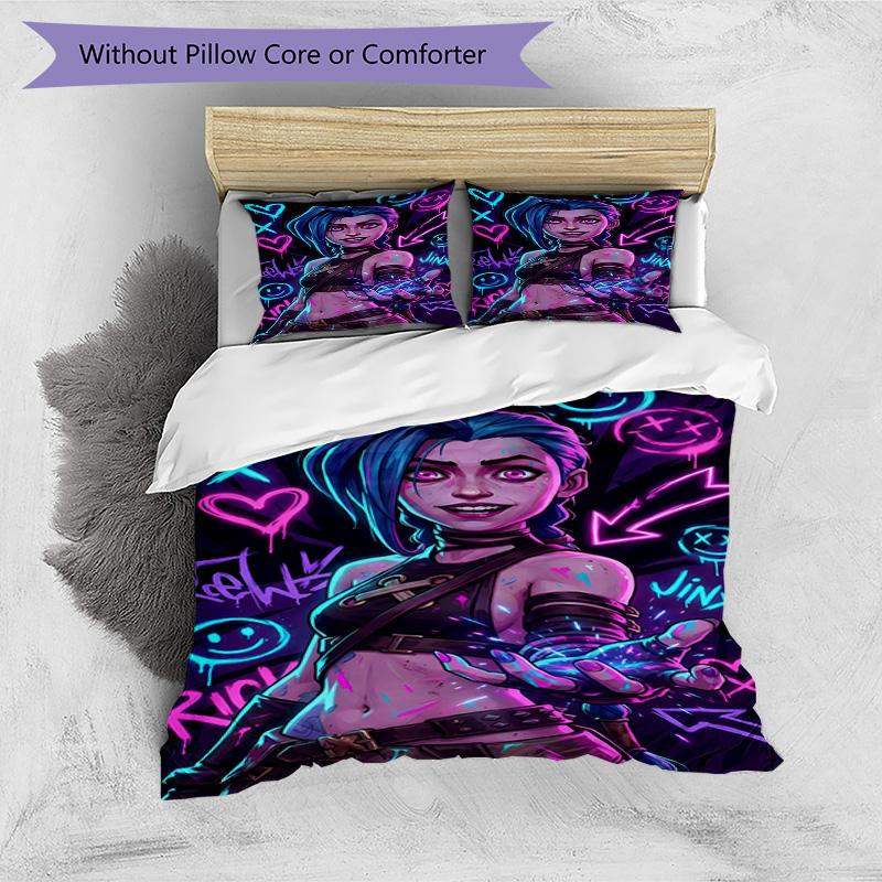 3pcs Duvet Cover Set (1*Duvet Cover + 2*Pillowcase, Without Core), Jinx Print Bedding Set, Bedroom Decor, All‑Season, Birthday Gift