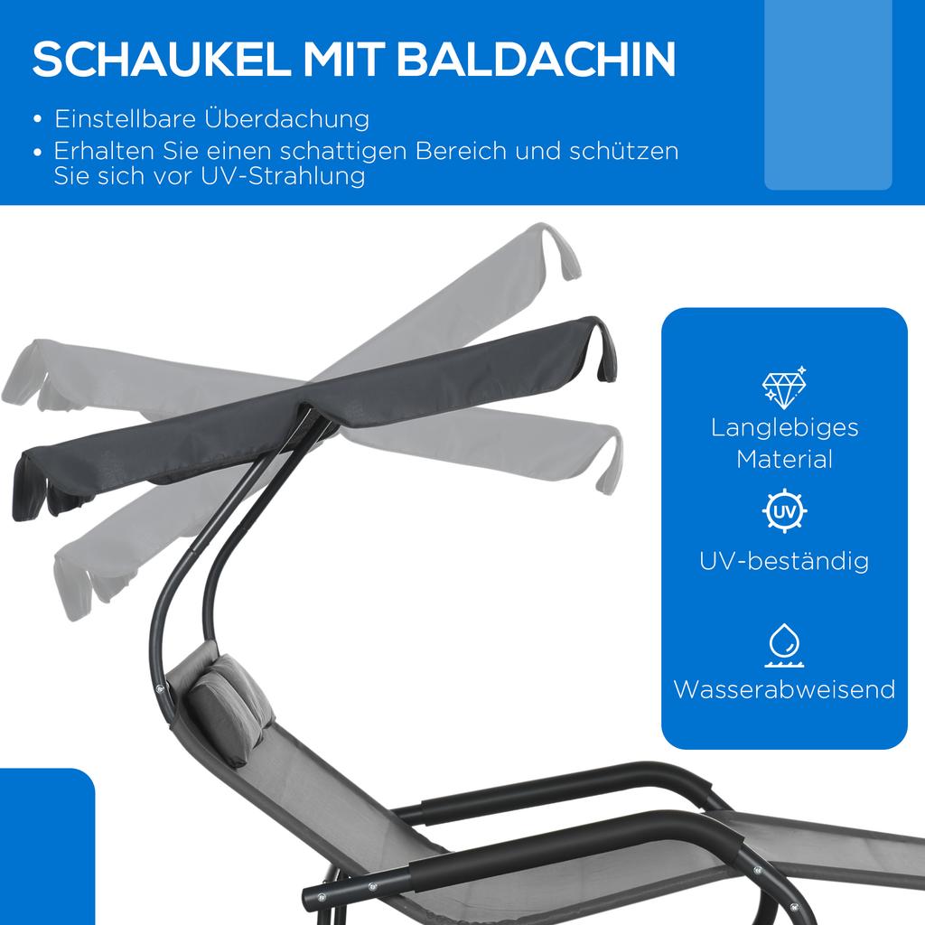 Double Sun Lounger for 2 People, Incl. Cushions and Canopy, 200 Cm X 139 Cm X 140 Cm. Dark Gray