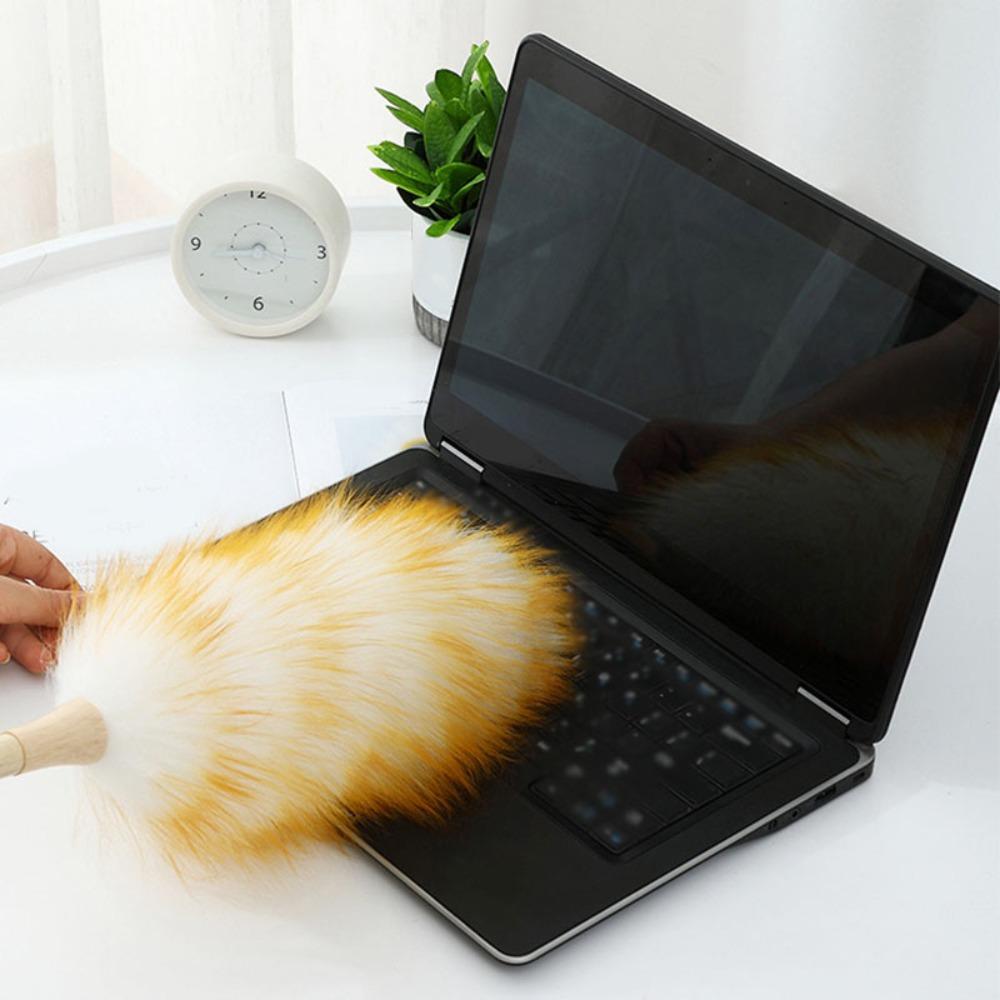 Yellow Long Wooden Handle Static Wool Duster Car interior ash cleaning
