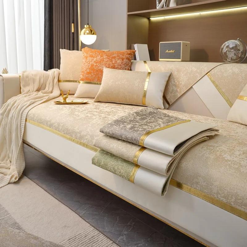 Chenille Golden Thread Edge Sofa Cover Non-slip Sofa Cover Slipcover Anti-cat Scratch Furniture Protector L-type Corner Sofa Mat