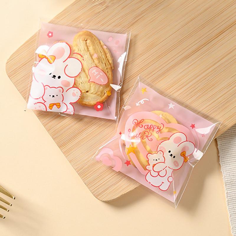 100Pcs 7x7cm Small Plastic Cartoon Animal Printed Self-Adhesive Packaging Cookie Candy Bags Child Birthday Party Favors