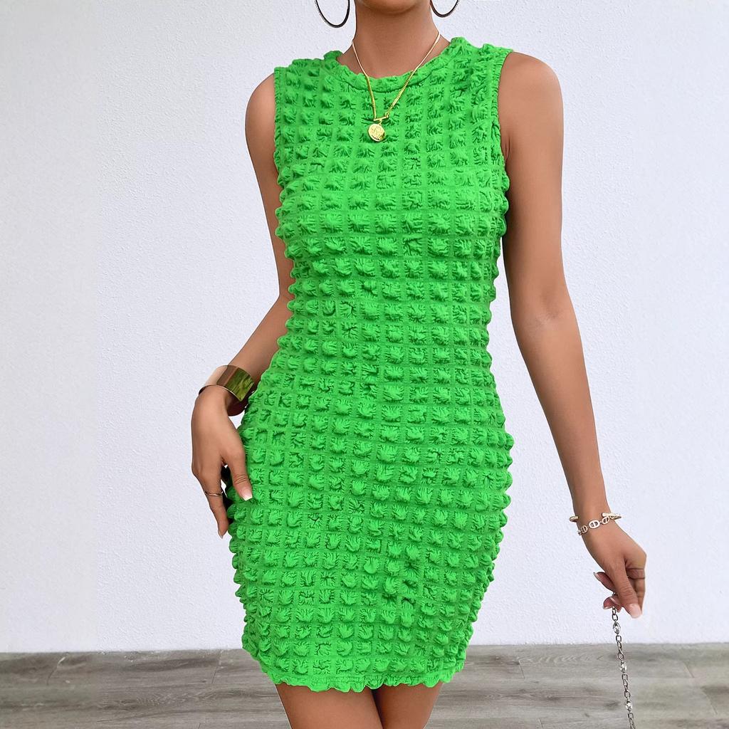 Women's new fashion drawstring elastic bubble grid sexy hip-wrapped dress women