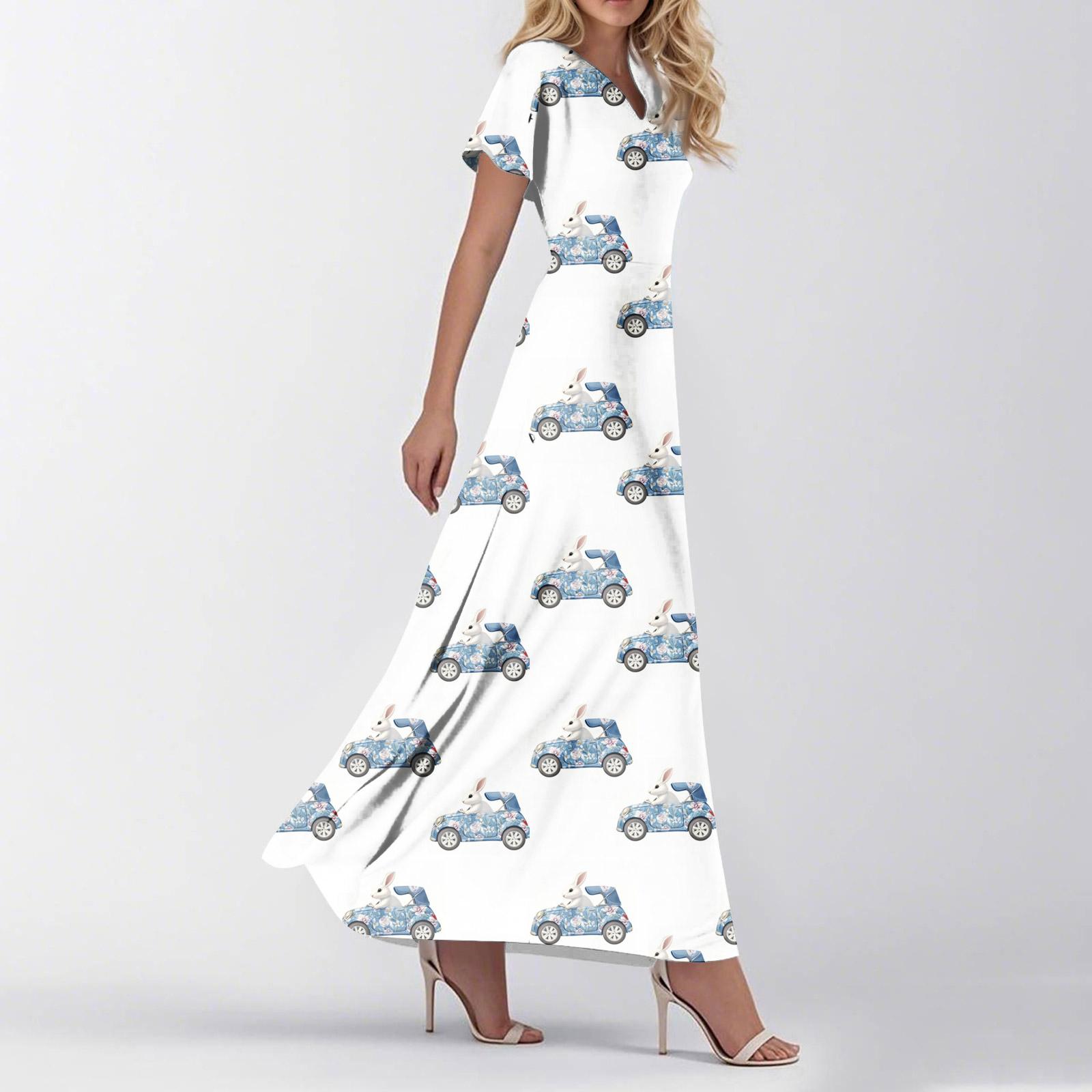 

Women s Loose Casual V-Neck Short Sleeved High Waisted Floral Print Dress Floral Print Dress XS білий
