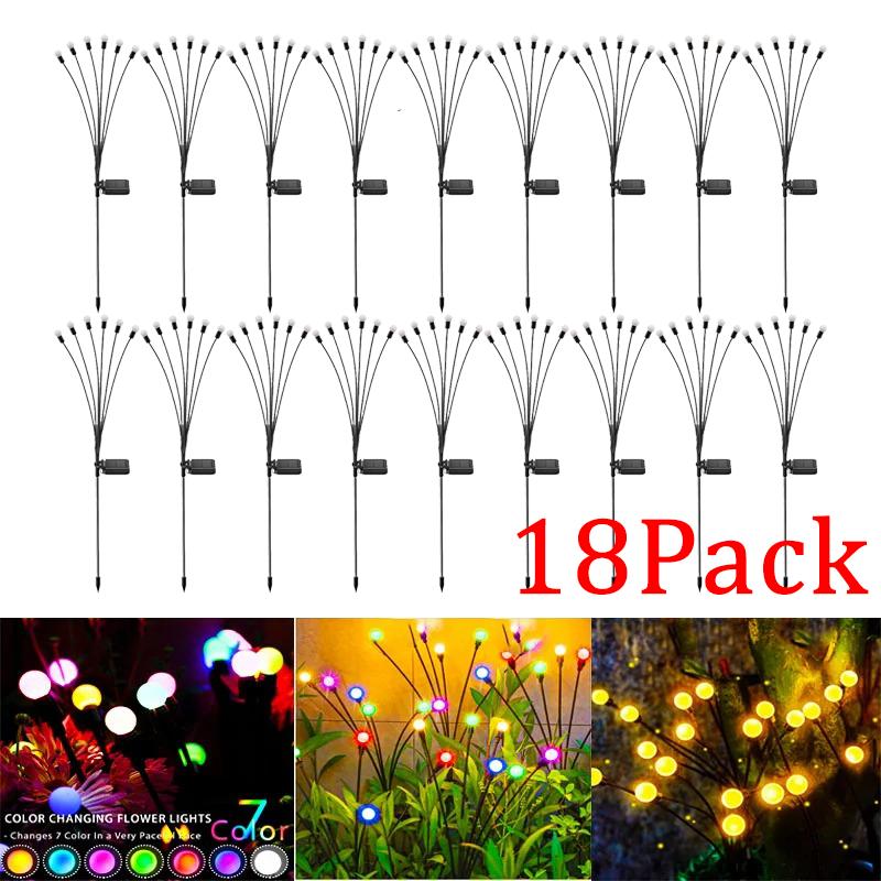 18PC Solar Garden Lights Powered Firefly Lights Outdoor Waterproof Vibrant Garden Lights for Patio Pathway Decoration,Warm