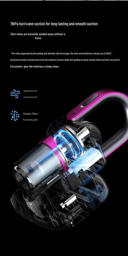 Wireless Handheld Vacuum & Mite Remover with Mopping and Blue Light Sterilization