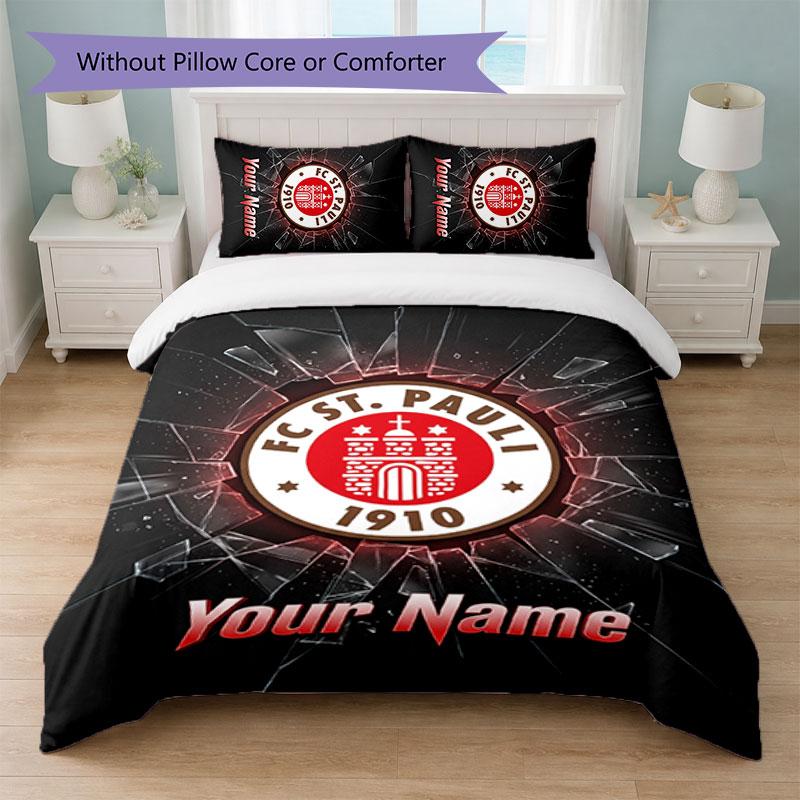 FC St. Set Biancheria da Letto Pauli Nome Personalizzato Testo Logo Calcio Regalo Personalizzato per Occasioni Speciali Decorazione Camera da Letto