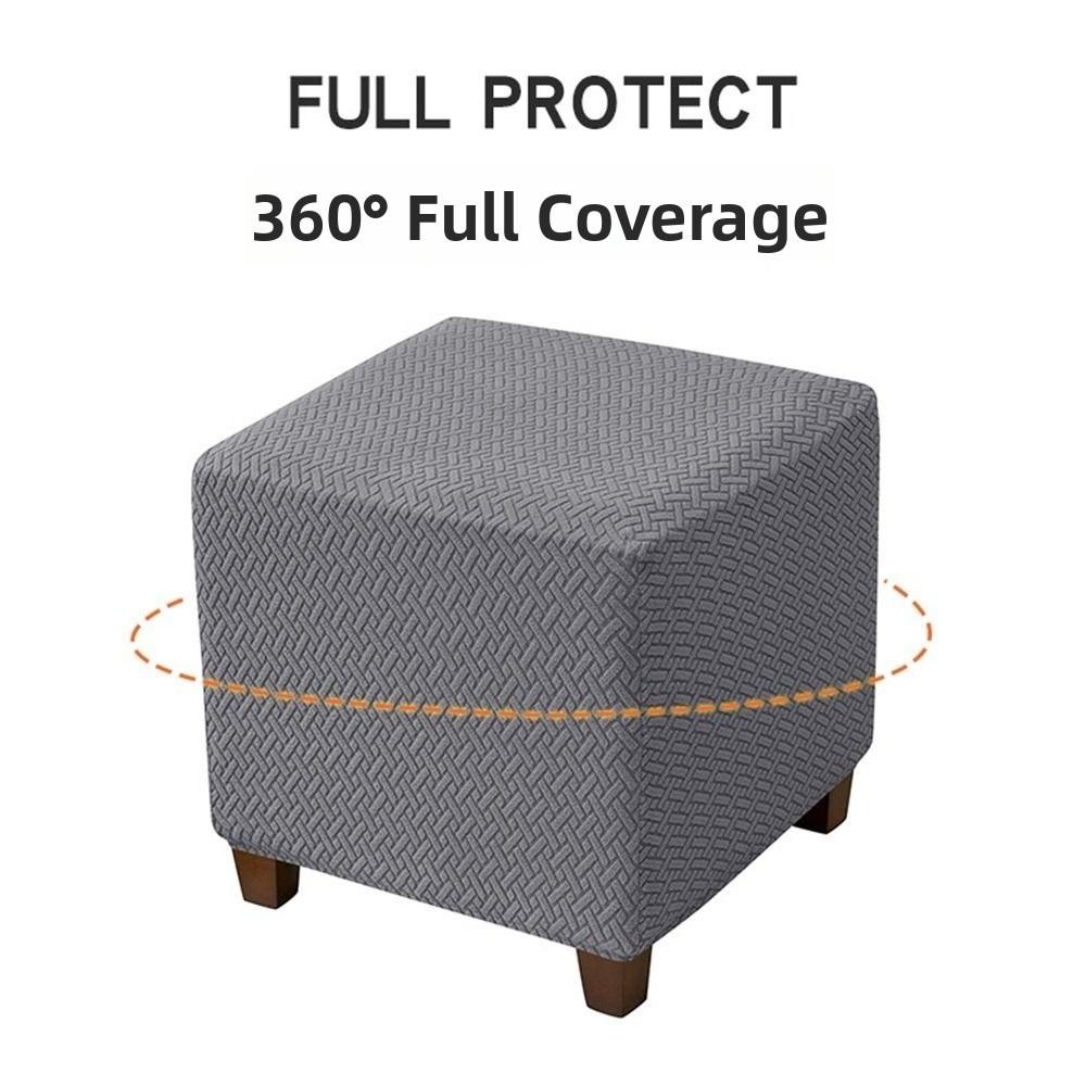 New Solid Color Jacquard Ottoman Cover Elastic T-Shape Square Stool Cover Soft Velvet Footstool Case Home Decor