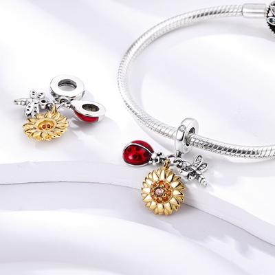 Charmscopper Plated Ladybug Sunflower Dragonfly Pendants Fit Charmsoriginal Bracelet Beads Women Jewellery Making Diy