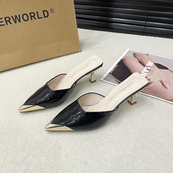 Fashion High-Heeled Shoes Lady Cover Toe Womens Slippers Outdoor Slides Shallow Female Mule Thin Mules Pointed Pumps Shoes Woman 2025 Po