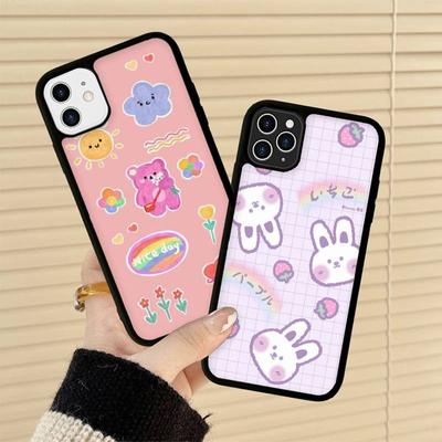 INS Korea Cute Cartoon Happy Bear Phone Case Silicone PC+TPU Case for iPhone 11 12 13 Pro Max 8 7 6 Plus X SE XR Hard Fundas