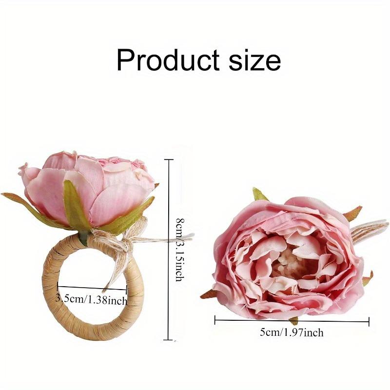 4KS Elegantní růžové pivoňkové kroužky na ubrousky - Ručně vyráběné z juty a provázku, Ideální na svatby, obědy, pikniky, bankety, Vánoce