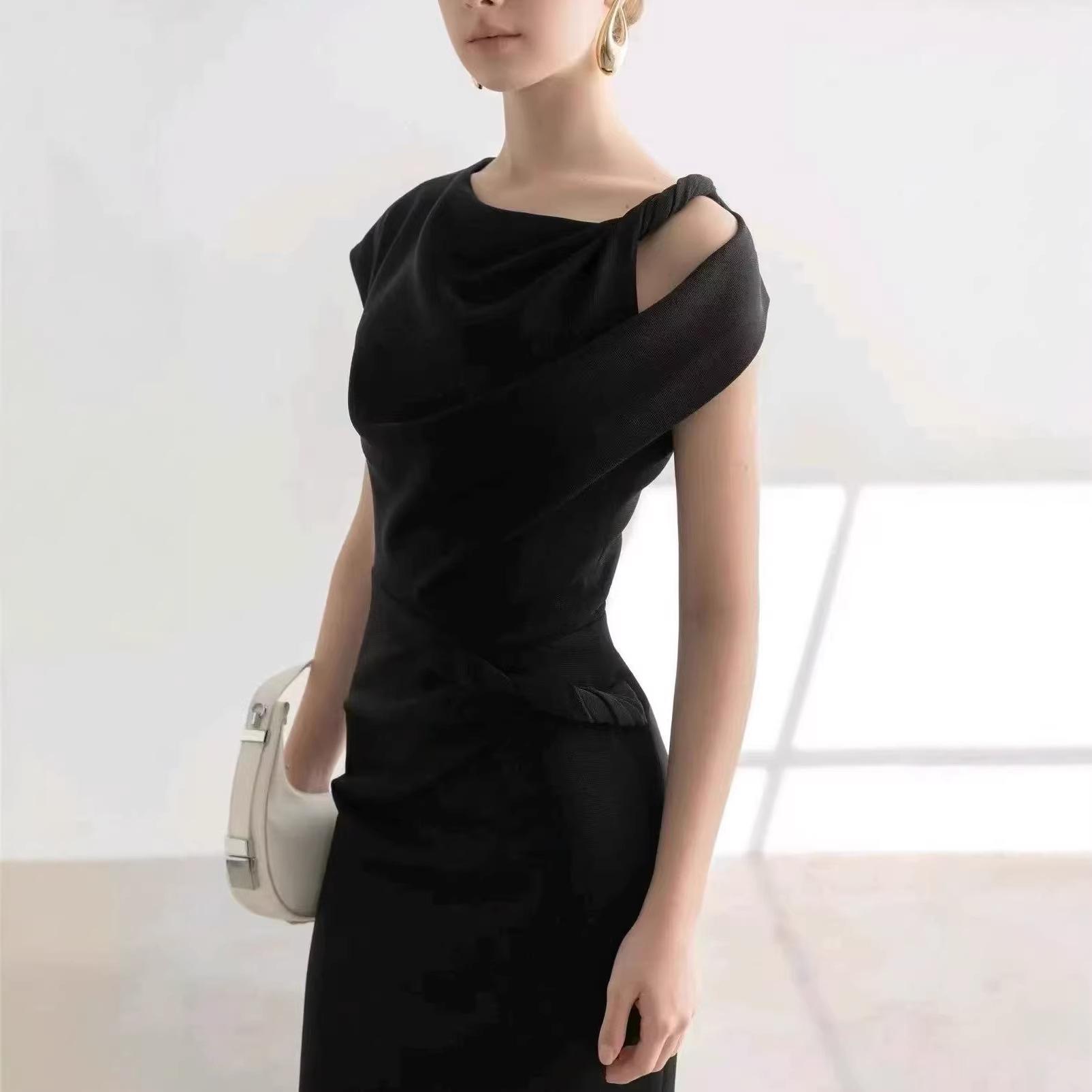 Celebrity style slim fit slim dress commuting age reduction summer women s temperament elegant sleeveless dress S чёрный