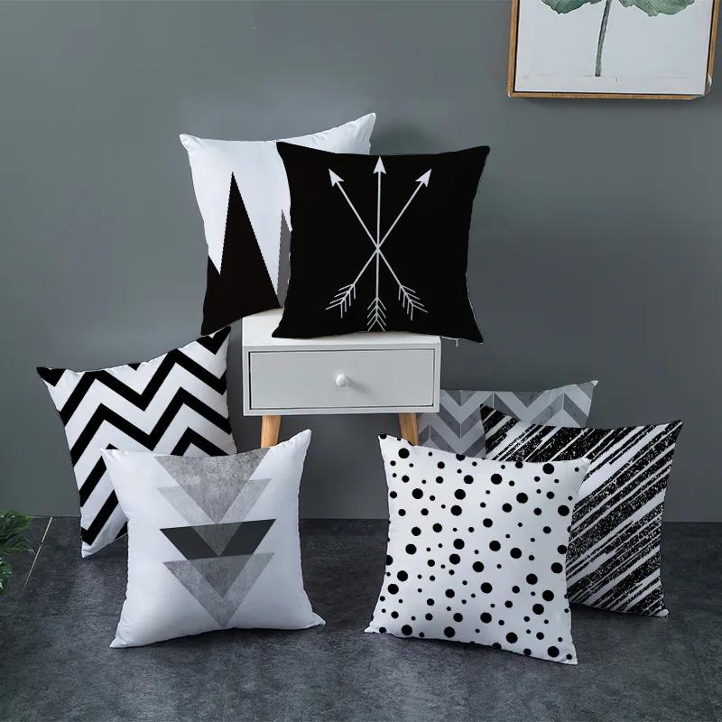 Geometric Cushion Cover Black and White Pillow Case Cover Striped Dotted Pillowcase Grid Triangular Geometric Cushion Cover