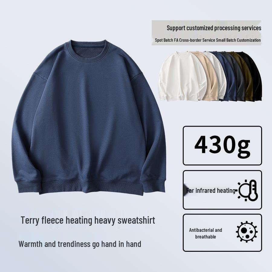 Men's Extra Thick 430g Terry Sweatshirt: Autumn/Winter Casual Loose Fit, Heavyweight, Round Neck, National Tide Style, Versatile Wear