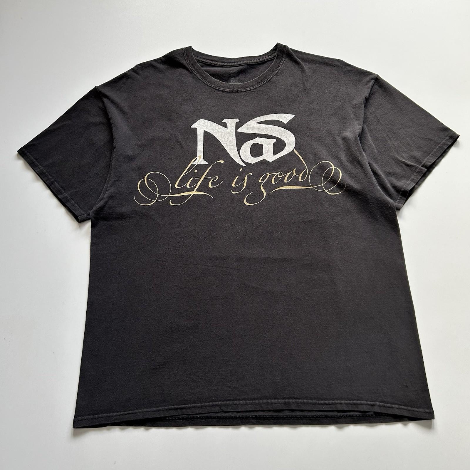 Vintage Nas Life Is Good T Shirt Mens Sz XL Black Rap Hip Hop Promo Faded Black Unisex T-Shirt S