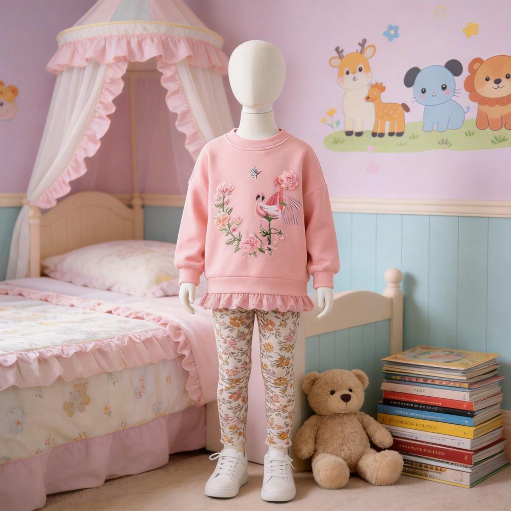 Girl Winter Sweater Set With Cotton Fabric For Middle Childhood Kids