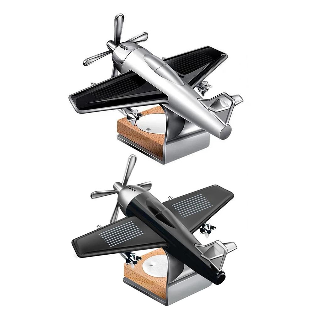 Car Essential Oil Diffuser Solar Airplane Car Diffuser Wooden Base Fragrance Aromatherapy Diffuser Ornaments (Without Perfume)